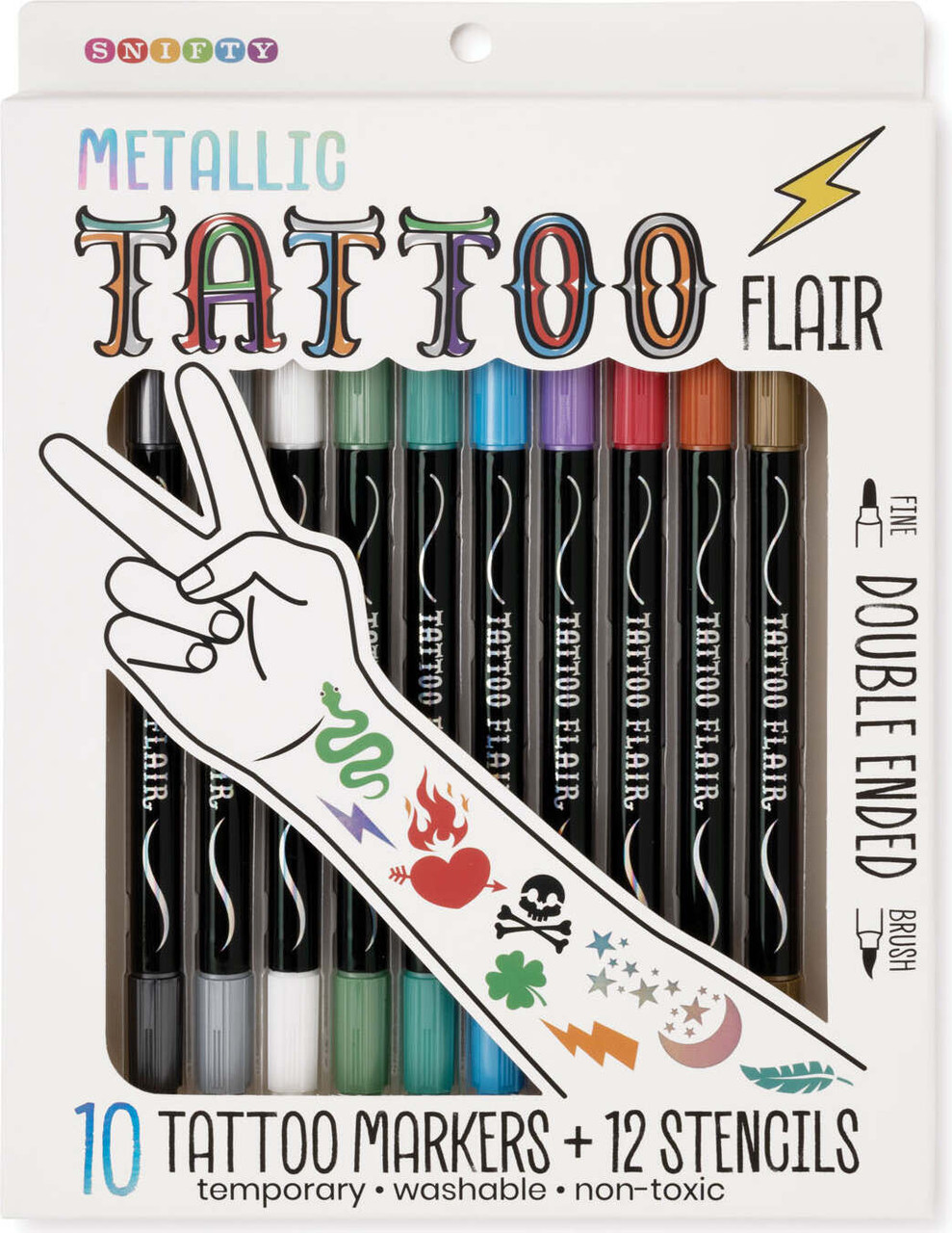 Metallic Tattoo Flair 10 Tattoo Markers + 12 Stencils 2
