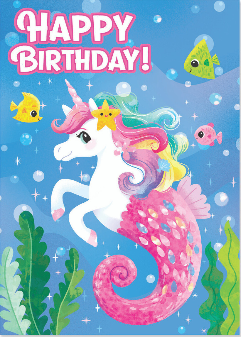 Glitter Seahorse/Unicorn Birthday Card 1