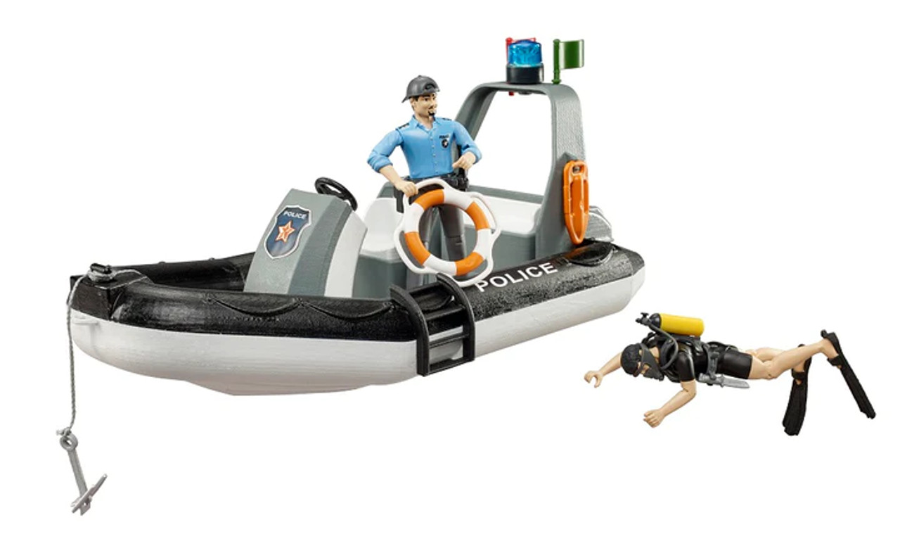 Police Boat With Beacon Light 2 Figures And Accessories