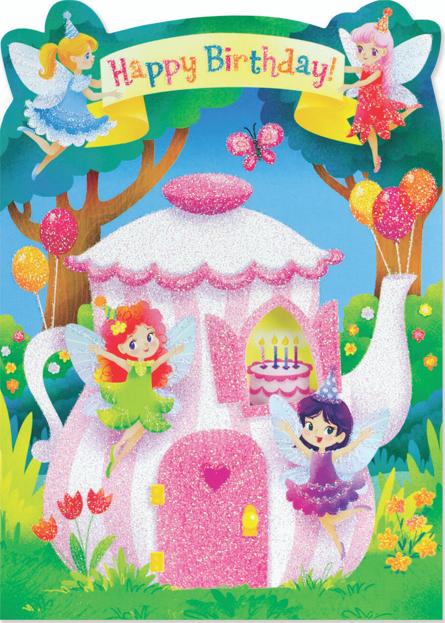 Fairy Tea Party Glitter Card 1