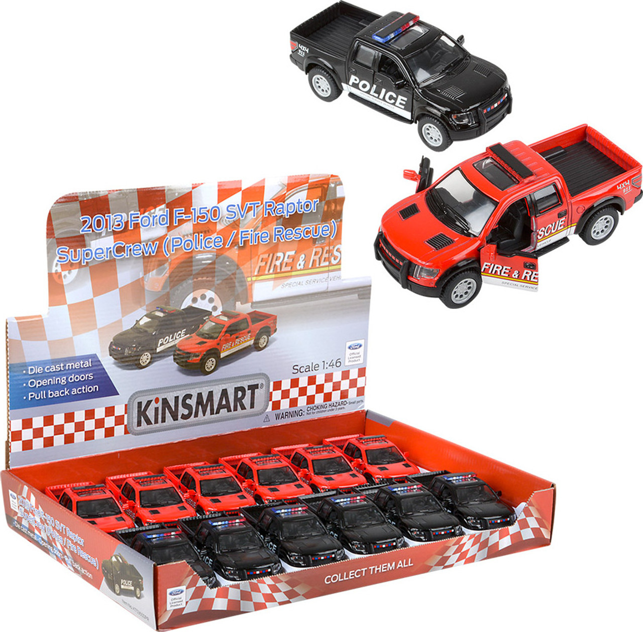 5" Die-cast Pull Back 2013 Ford F-150 Police And Fire 1