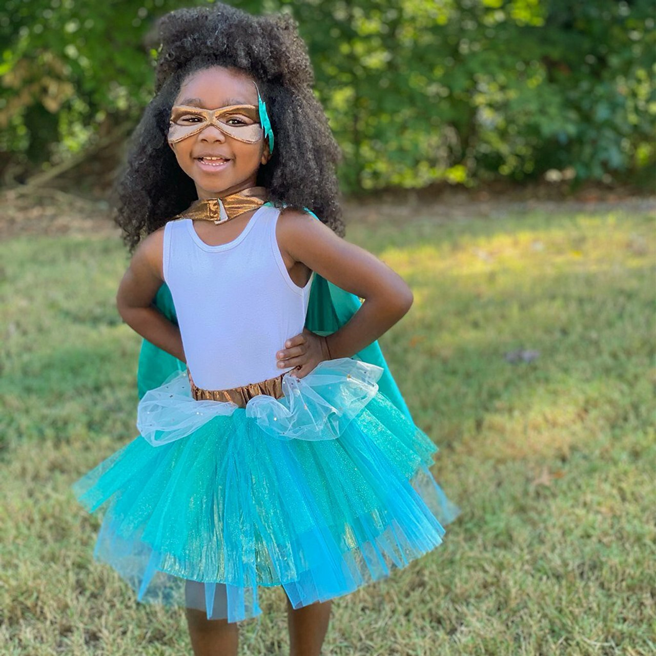 Super-Duper Tutu/Cape/Mask, Teal/Copper, Size 4-6