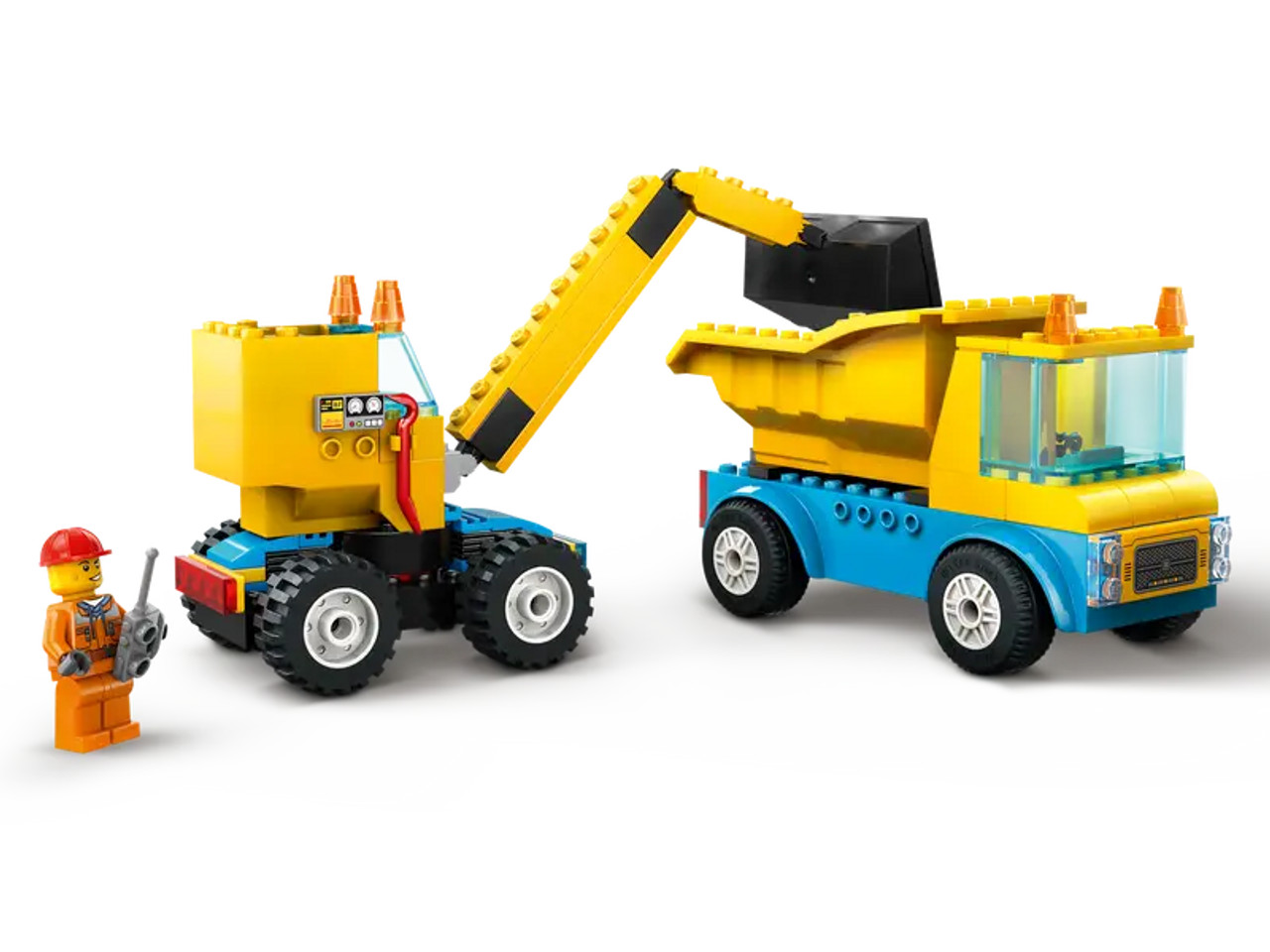 Construction Trucks And Wrecking Ball With Crane