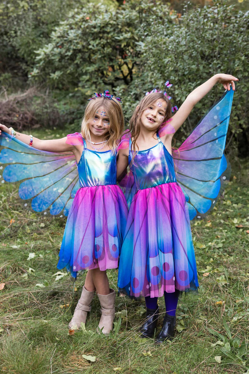 Blue Butterfly Twirl Dress with Wings and Headband (Size 3-4) 5