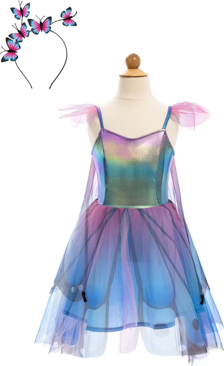 Blue Butterfly Twirl Dress with Wings and Headband (Size 5-6) 2