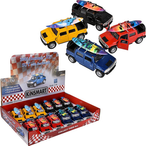 5 Inch Diecast Pull Back 2005 Hummer H2 With Surfboard