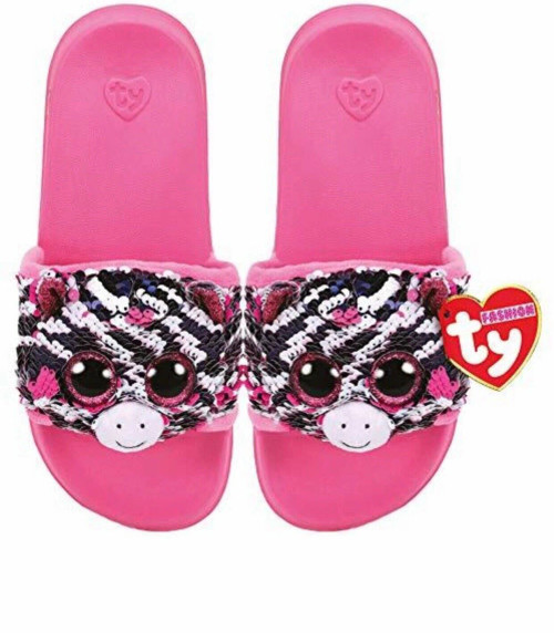 Zoey Pink Zebra Sequin Slides Medium
