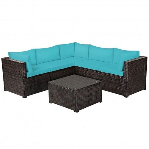 6 Pieces Patio Furniture Sofa Set with Cushions for Outdoor-Turquoise - Color: Turquoise