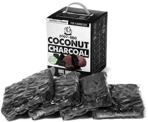 COCO-BBQ box with four individually wrapped coconut charcoal packs