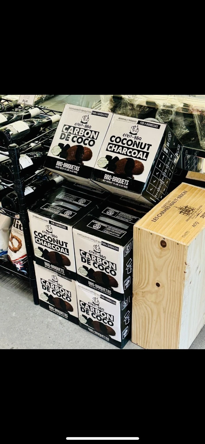 COCO-BBQ coconut charcoal boxes displayed together