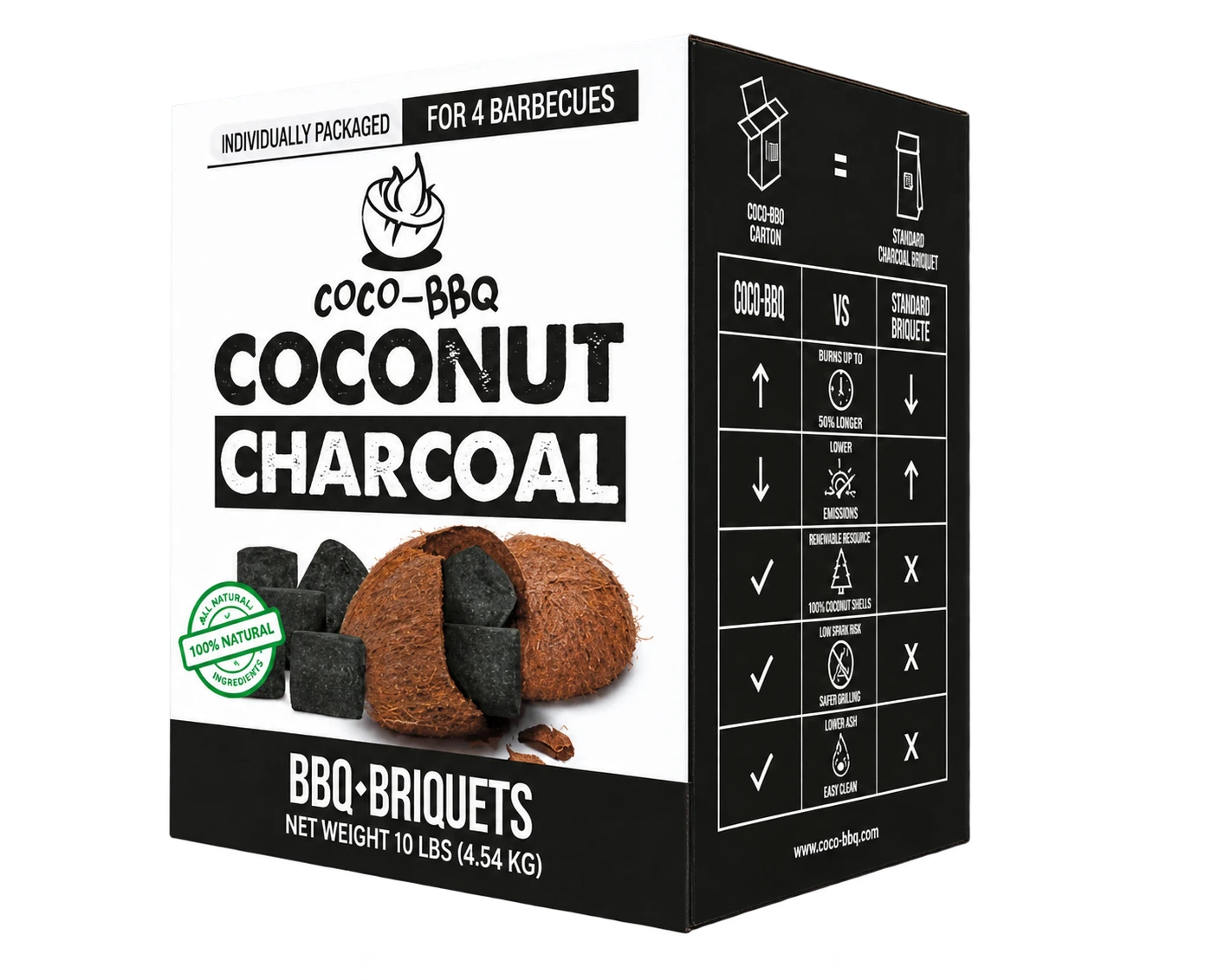 COCO-BBQ coconut shell charcoal box, 10 lbs (4.54 kg)