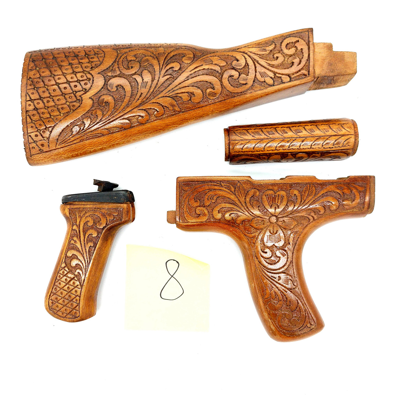 Pakistani Khyber Pass Hand Engraved Walnut AK Dong Wood Stock Set