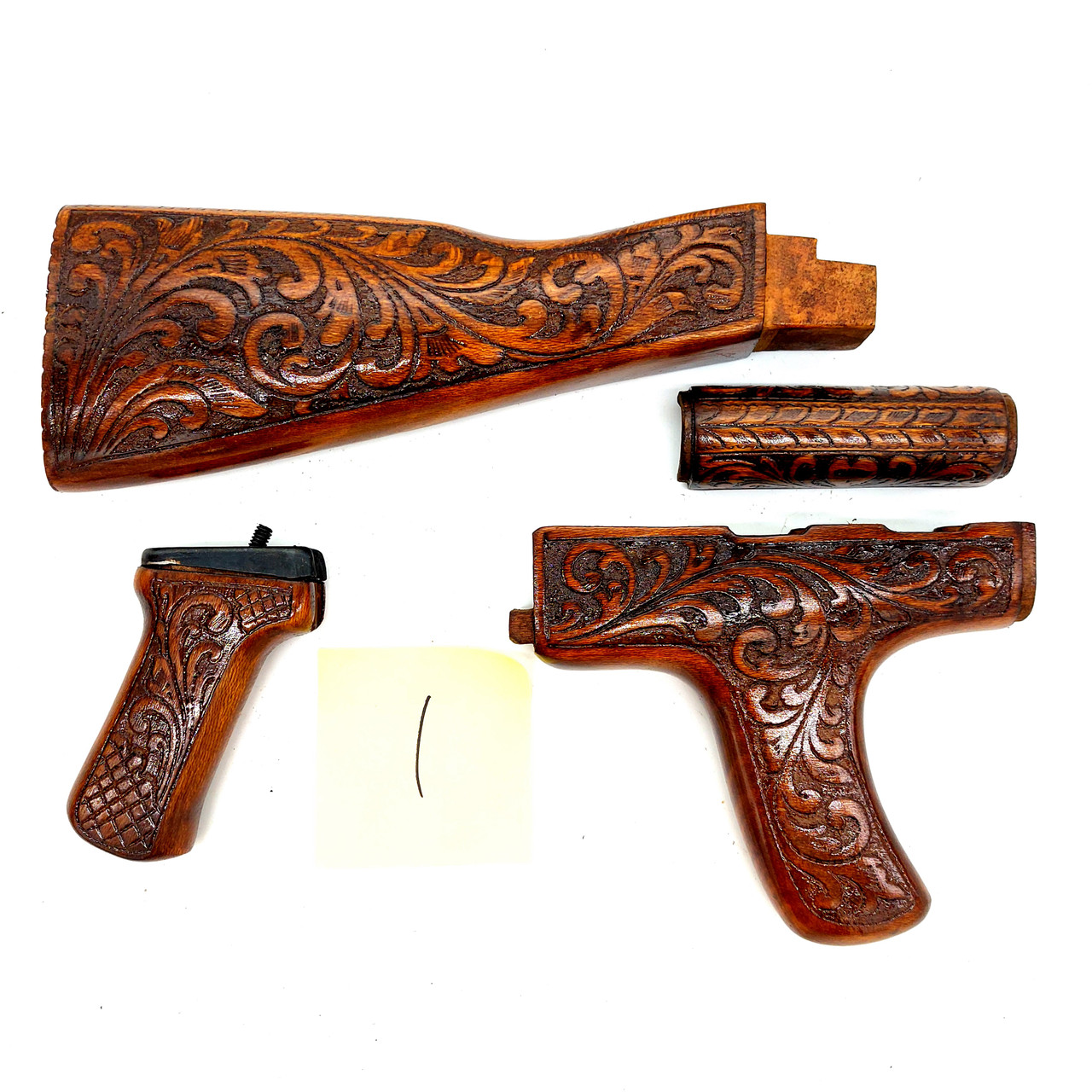 Pakistani Khyber Pass Hand Engraved Walnut AK Dong Wood Stock Set