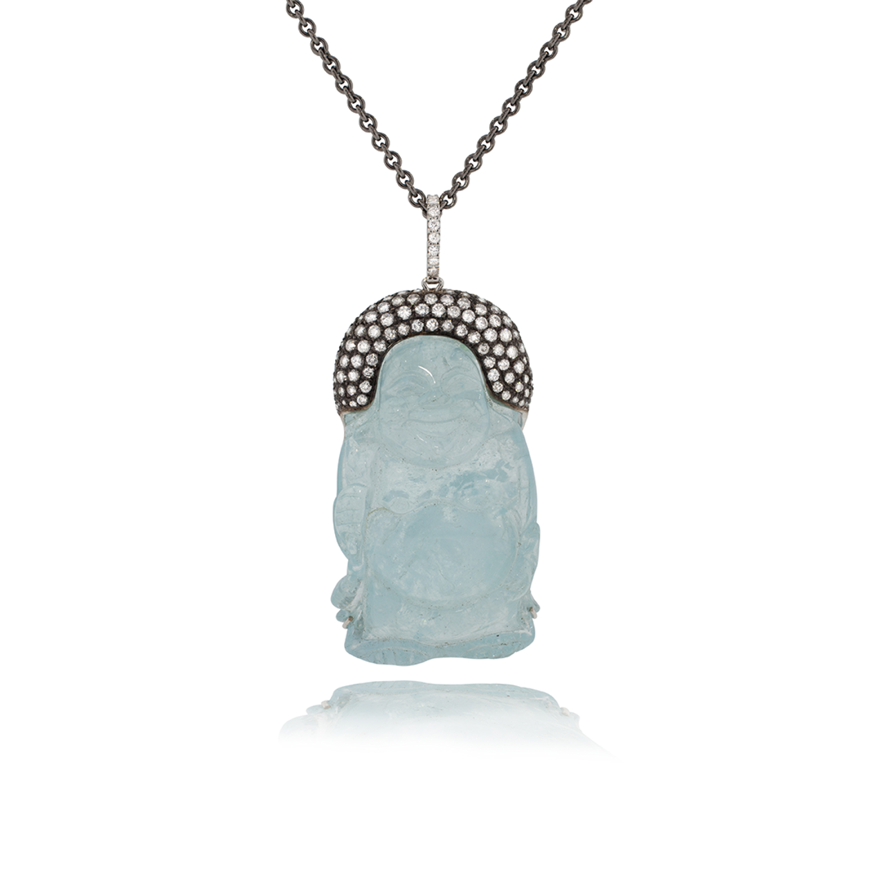 Aquamarine Buddha and Diamond Pendant