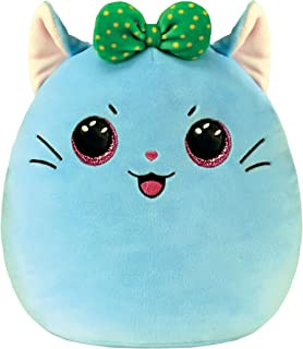 Ty Squish A Boo - Peluche Gato Kirra De 20 Cm, Pelaje Azul Grisáceo Con Lazo Verde