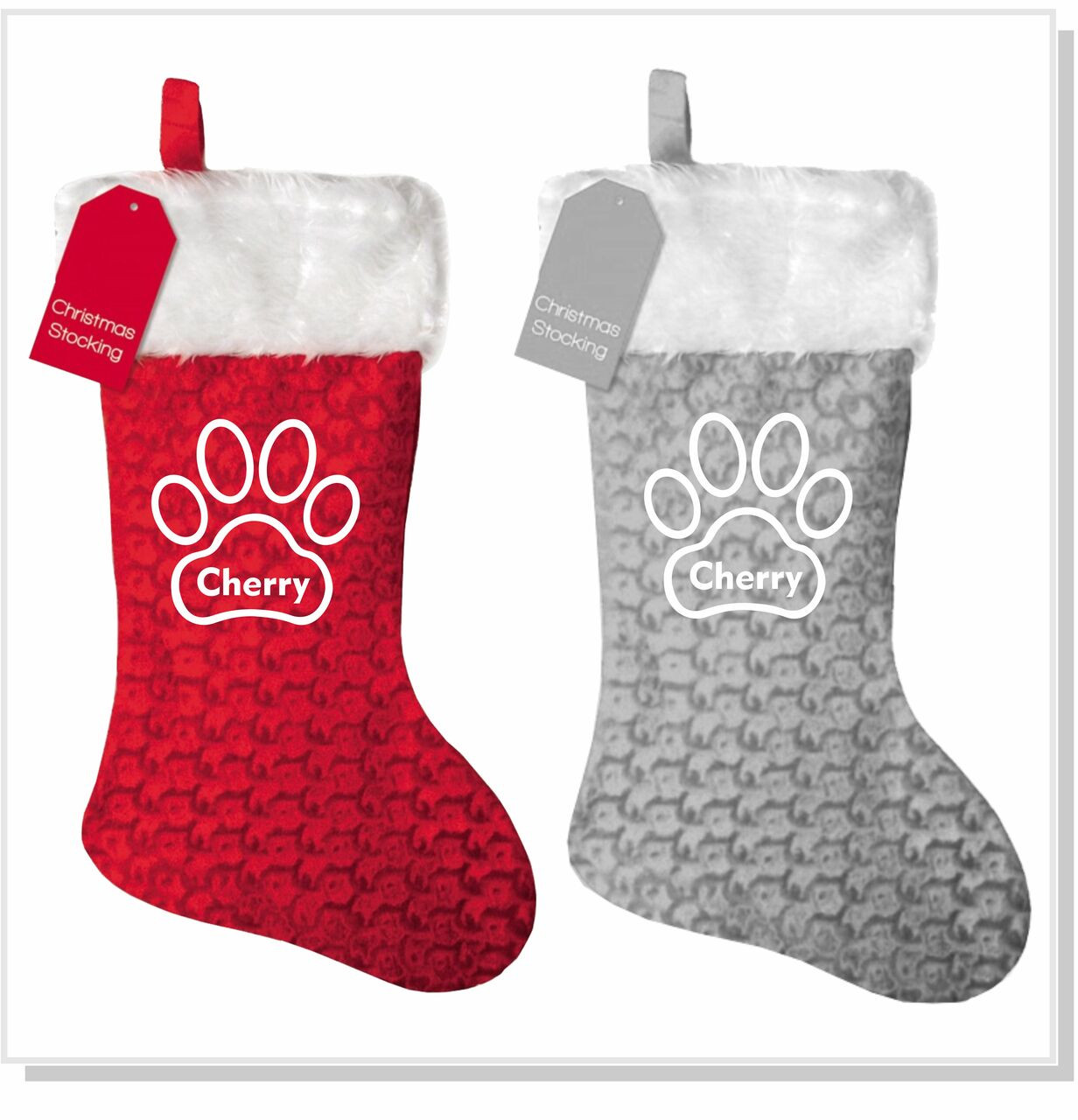 Wondershop White Knit Christmas Stocking - 8" Small Size With Monogram Paw Print Design