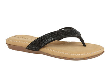 Cipriata L672 Ladies Black Diamante Cushioned Toe Post Flip Flop Sandals