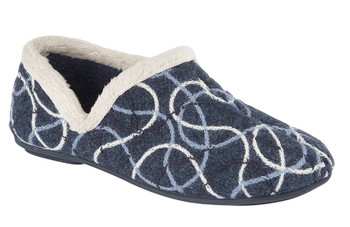 LS362 Ladies Navy Patterned V Sided Knitted Lining Slippers