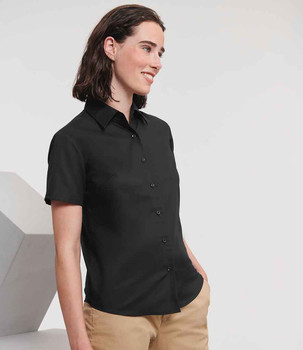 Russell Athletic Collection Ladies Short Sleeve Easy Care Oxford Shirt