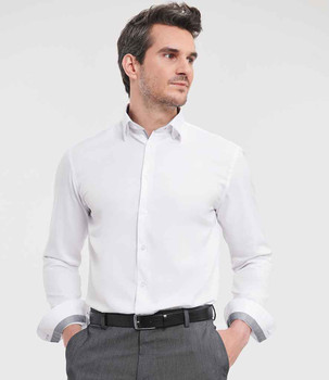 Russell Athletic Collection Long Sleeve Contrast Herringbone Shirt