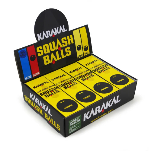 Karakal Double Elite Yellow Dot Squash Balls Box of 12