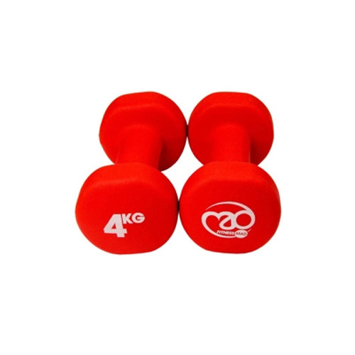 Fitness Mad 4kg Neoprene Dumbbells - Red (Pair)