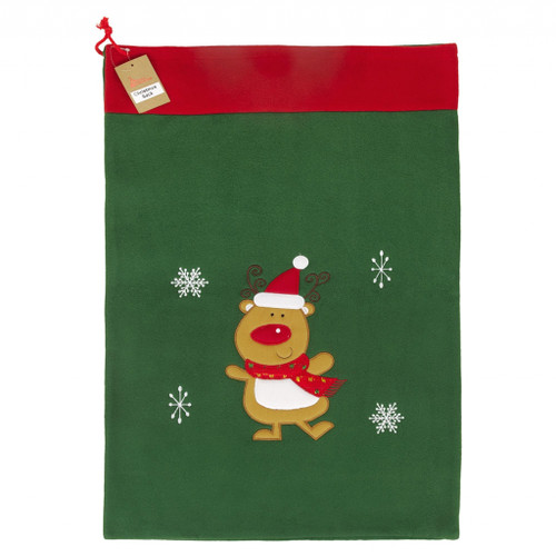 Deluxe Plush Green Reindeer Sack - 50cm x 70cm