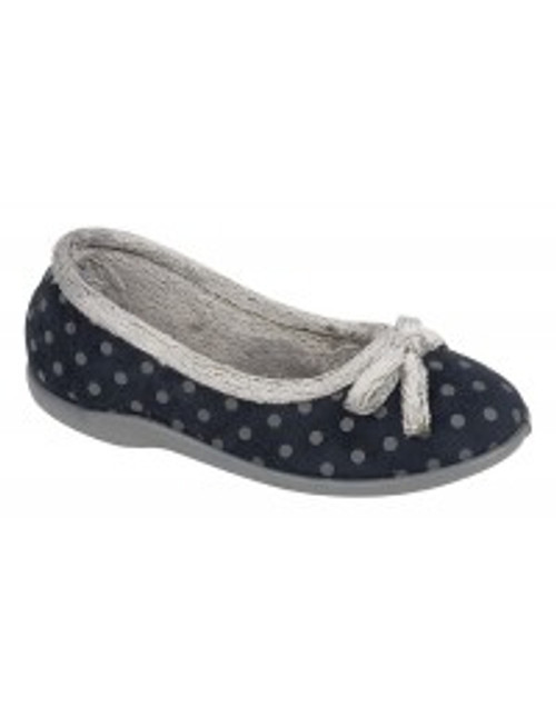 LS325 Navy Polka Dot Bow Memory Foam Slippers