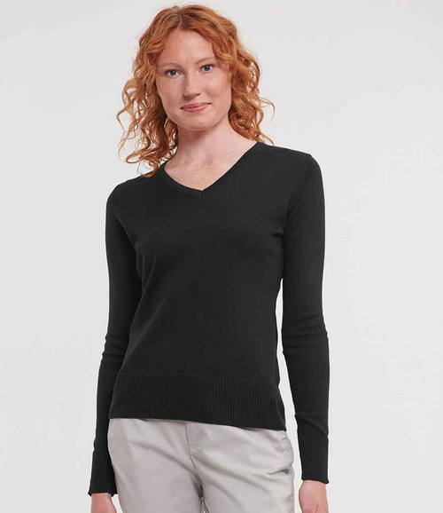 Russell Athletic Collection Ladies Cotton Acrylic V Neck Sweater