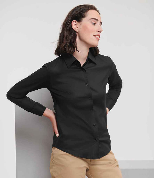 Russell Athletic Collection Ladies Long Sleeve Easy Care Oxford Shirt
