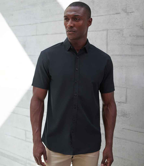 Henbury Short Sleeved Cotton Feel Coolplus® Shirt