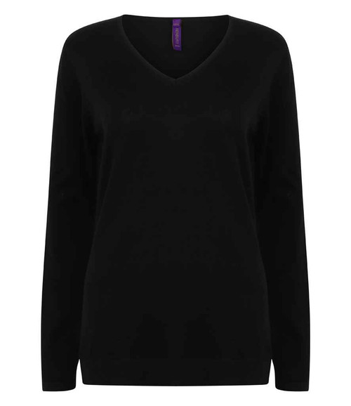 Henbury Ladies Lightweight Cotton Acrylic V Neck Sweater
