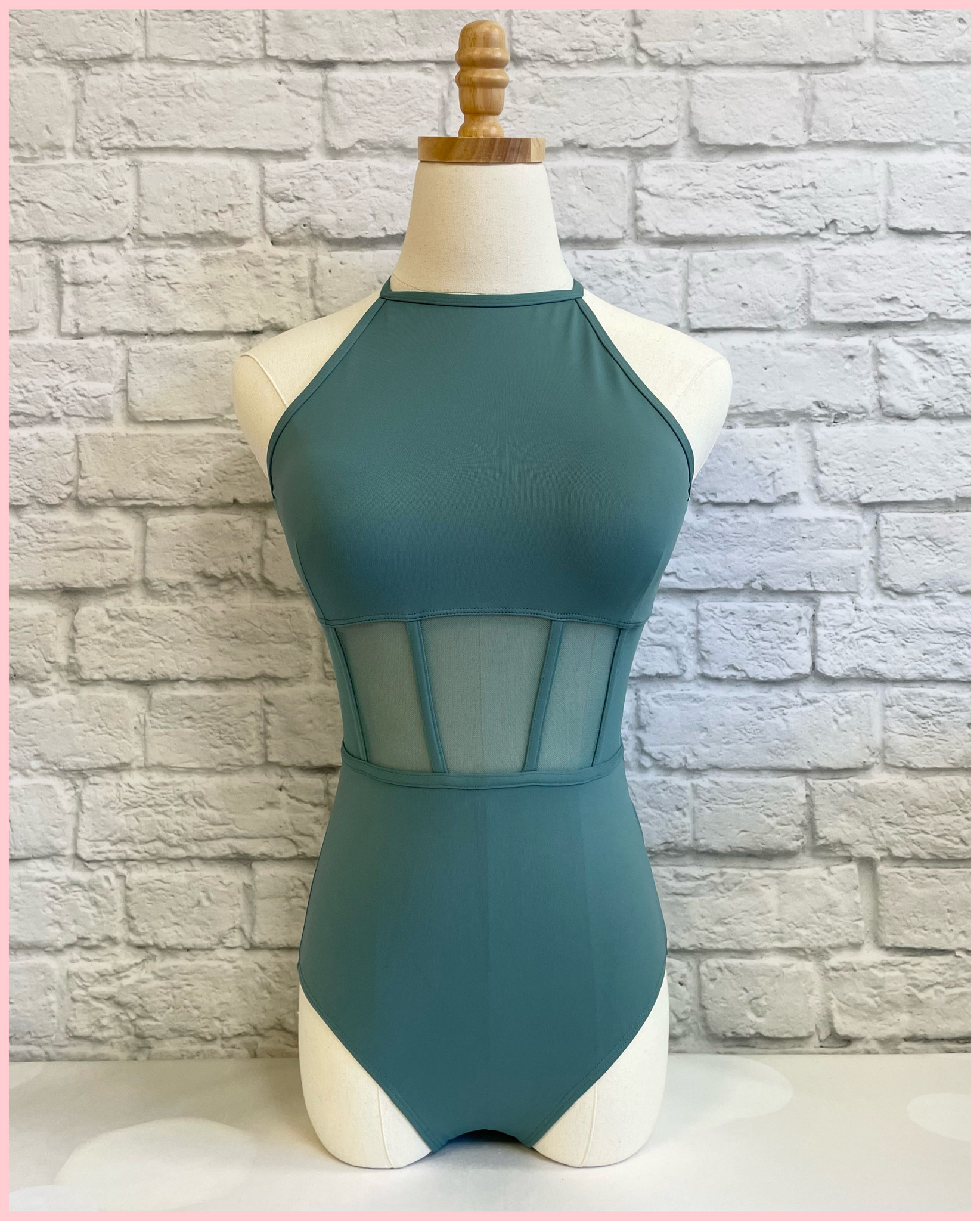 Brigitte Corset Halter Leotard - Sage