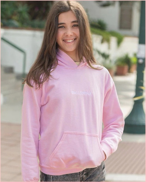 Ballerina Embroidered Youth Hoodie - Pink