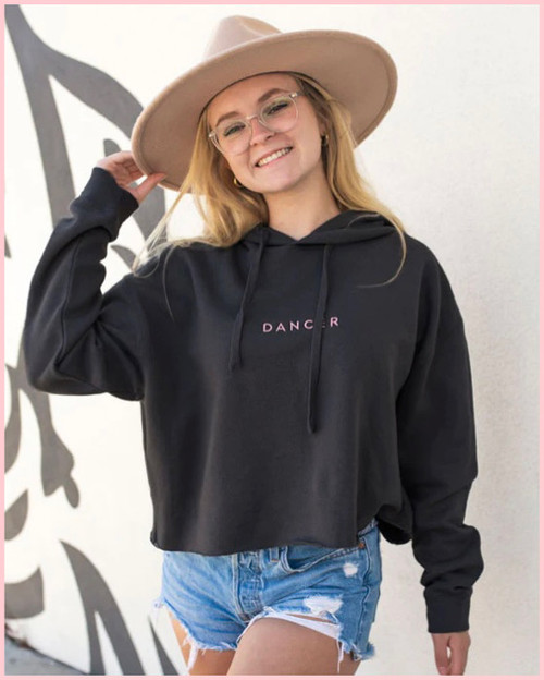 Dancer Embroidered Crop Hoodie - Black