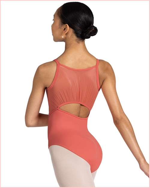 Zinnia Keyhole Mesh Back Camisole Leotard - Coral