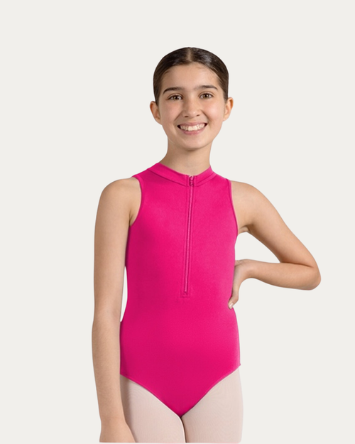 Mirella Zip Front Braided Keyhole Back Leotard - Hot Pink