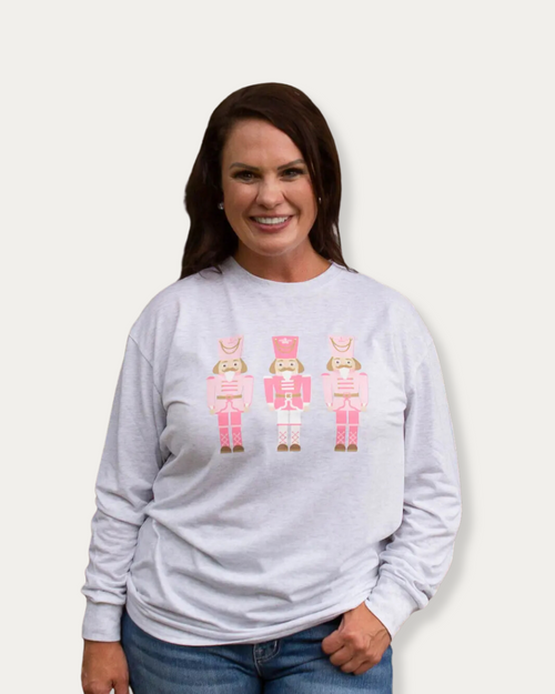 Blushing Nutcracker Long Sleeve Crew Neck T-Shirt - Heathered White Blushing Nutcracker Long Sleeve Crew Neck T-Shirt - Heathered White