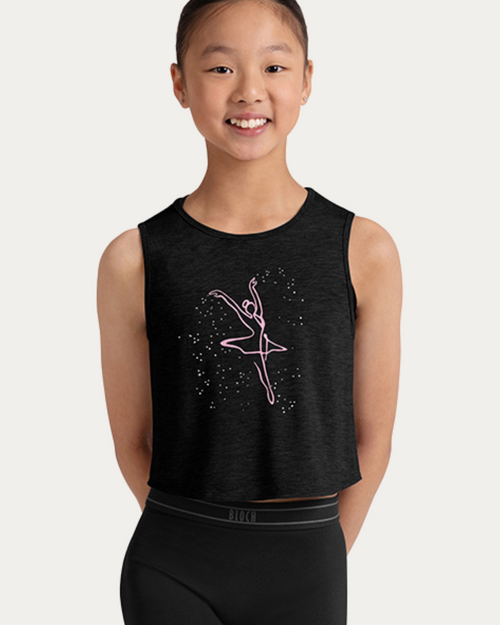 Bloch Printed Twist Back Youth Tee - Black