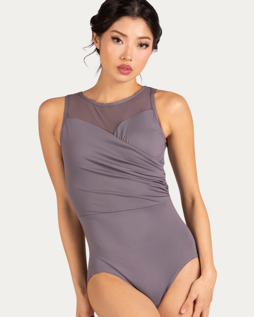 Genevieve Mesh Tank Adult Leotard - Steel Grey