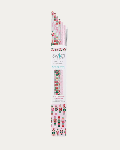 Sugar Plum Soldiers + Light Pink Glitter Reusable Straw Set