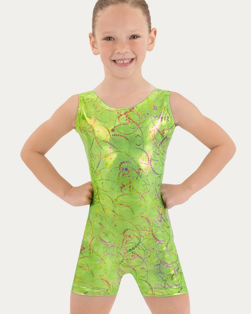 Eurotard Girls Metallic Splatter Gymnastics Biketard - Lime