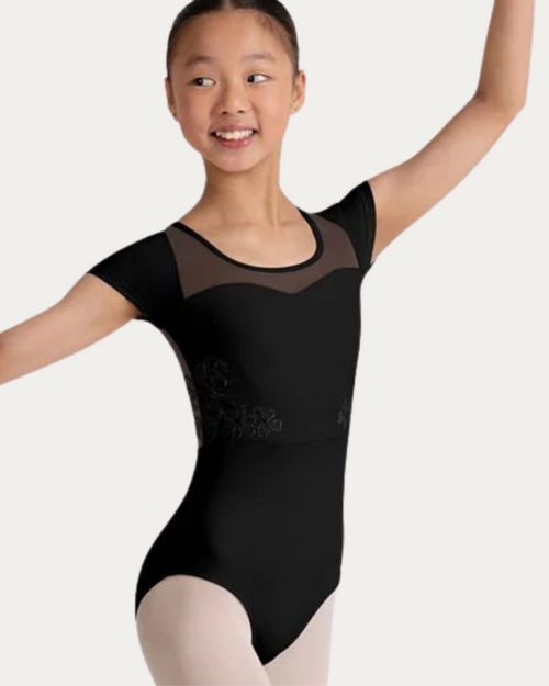 Bloch Embroidered Short Sleeve Youth Leotard - Black