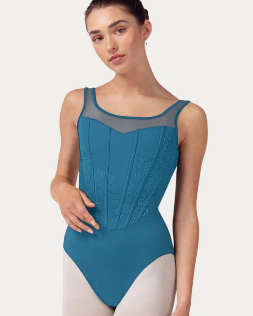 Bloch Corset Embroidered Tank Adult Leotard - Cerulean