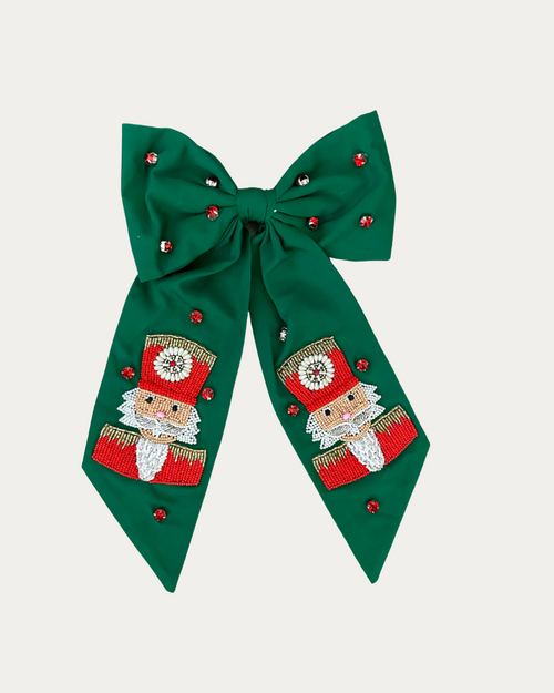 Green Beaded Nutcracker Hair Bow Green Beaded Nutcracker Hair Bow