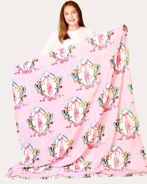 Ballet Shoes Crest Minky Blanket - Pink