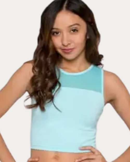 Turquoise Stretchy Mesh Adult Sleeveless Dance Top