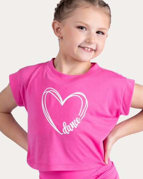 Kid's Dance Heart Tee - Neon Pink