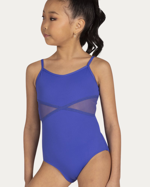 Camisole Youth Leotard with Mesh Inserts - Dazzling Blue