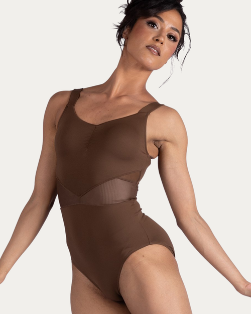 Ribbed Insert Adult Camisole Leotard - Carafe Brown